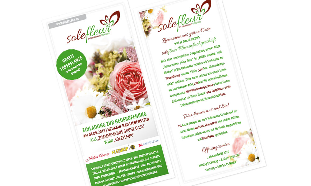 Einladung zur Neureröffnung - Solefleur - Flyer DIN lang